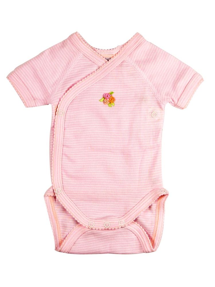 Petit Bateau. Rosa og hvid stribet slå-om body, kort ærme