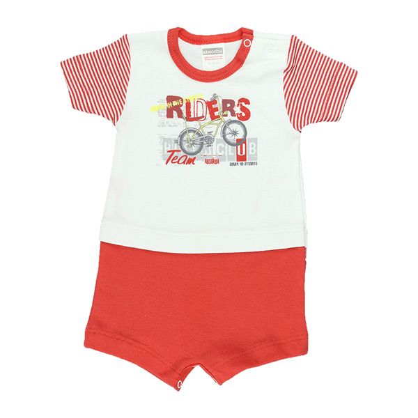 Absorba. Sommer body dragt med korte ærmer og ben. Hvid med rød buks