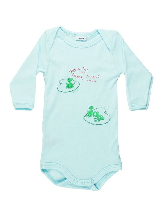 Petit Bateau. Isblå body med grønne frøer