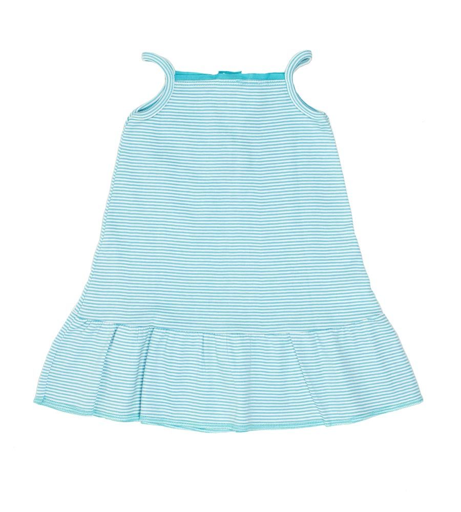 Petit Bateau. Baby stropkjole - smalstribet med bred flæsekant. Kjole bagside