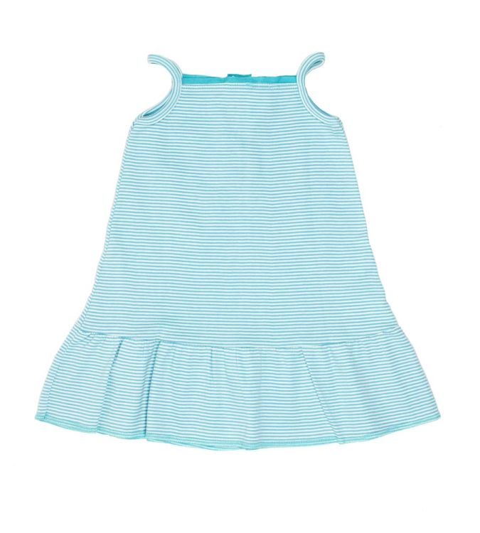 Petit Bateau. Baby stropkjole - smalstribet med bred flæsekant. Kjole bagside