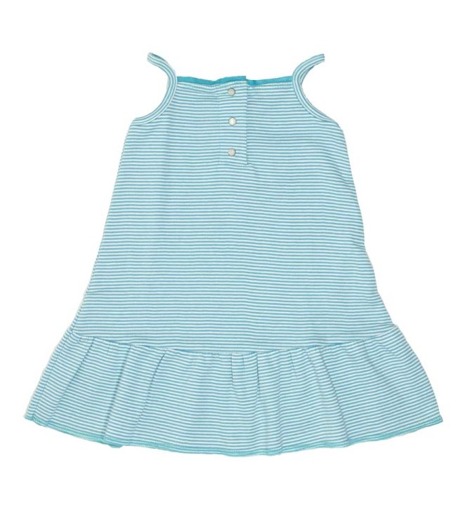 Petit Bateau. Baby stropkjole - smalstribet med bred flæsekant