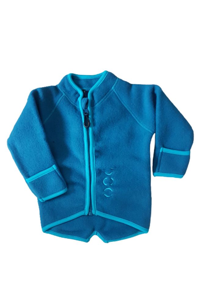 Mikk-Line. Petrolblå Baby uld fleece jakke