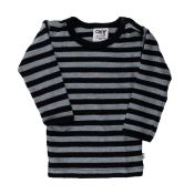 Celavi. Baby merino uldbluse i grå og sorte striber