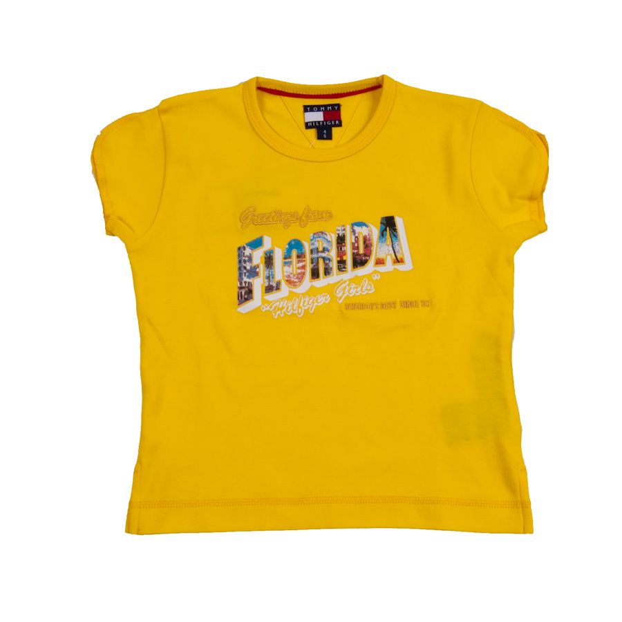 Tommy Hilfiger. Sommergul pige t-shirt  med print foran