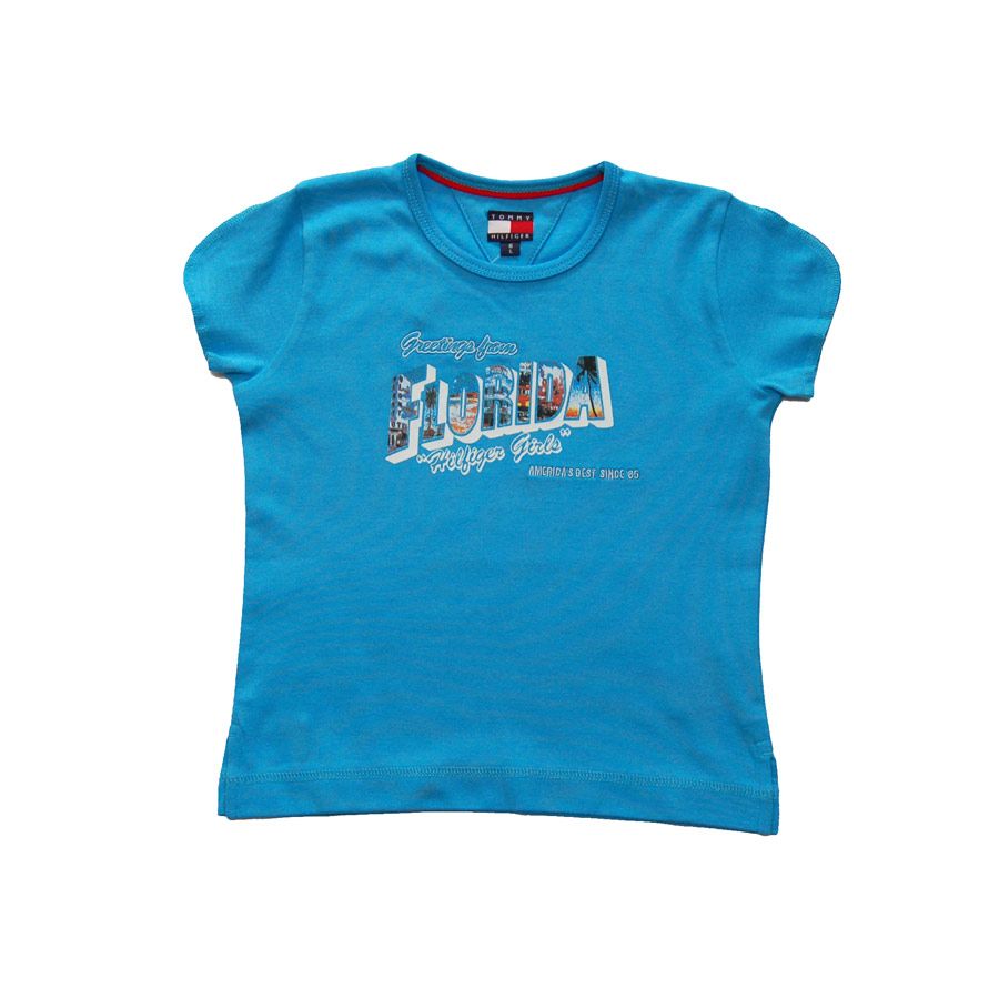 Tommy Hilfiger. Azurblå pige t-shirt med print foran