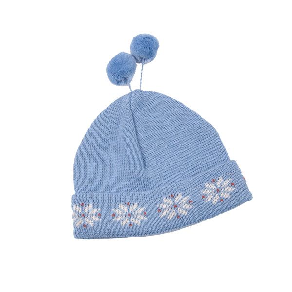 Petit Bateau. Tophue strikket i lyseblåt med kvaster