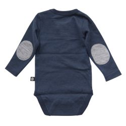 Papfar. Navyblå body i uld og bomuld, bagfra