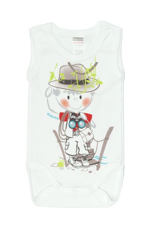 Absorba. Hvid body uden ærmer med spejderdreng på tur
