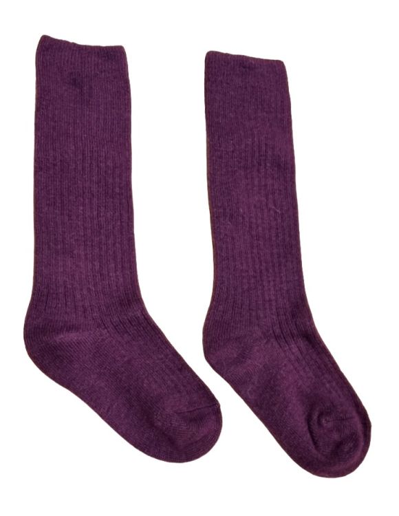 Mala. Vinrød angora knæstrømpe