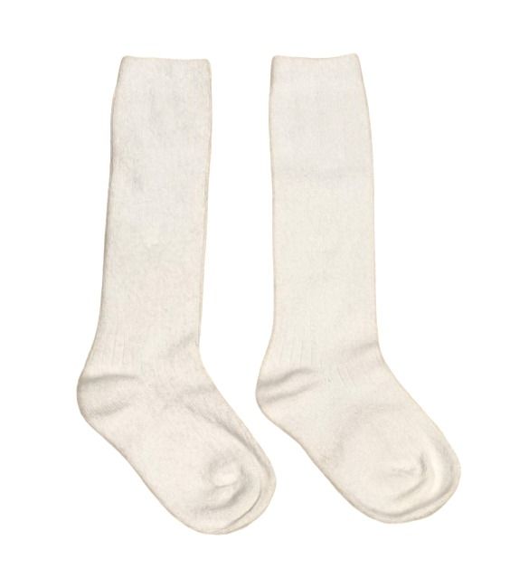 Mala. Råhvid angora knæstrømpe
