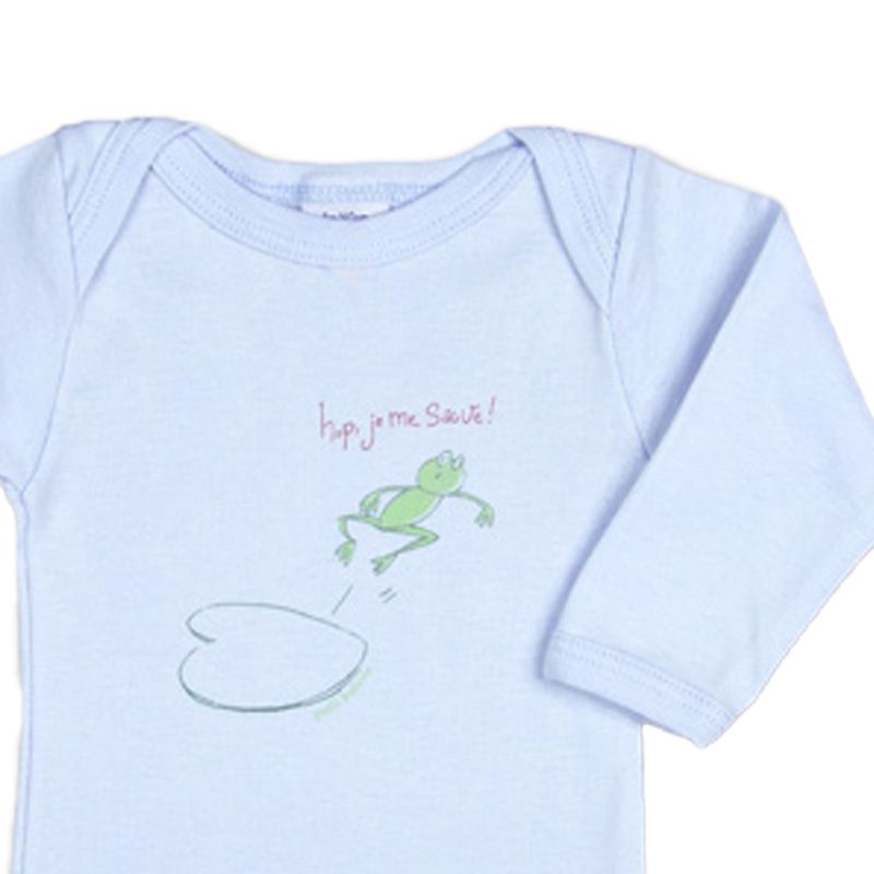 Petit Bateau. Lys blå body med hoppende frø, print  