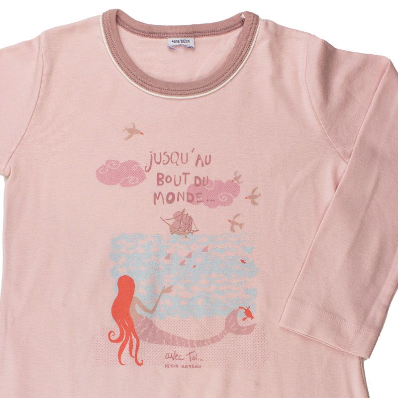 Petit Bateau. Natkjole, støvet rosa, med havfrue, udsnit 