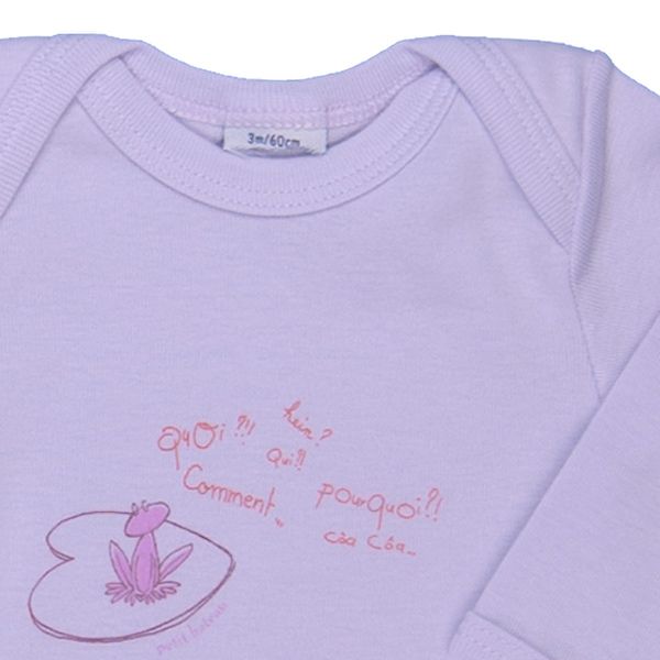 Petit Bateau. Lyslilla body med pink frøer,  udsnit