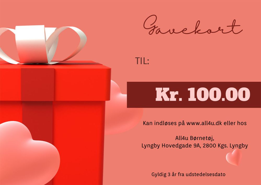 Gavekort til All4u.dk - Beløb på kr. 100,-