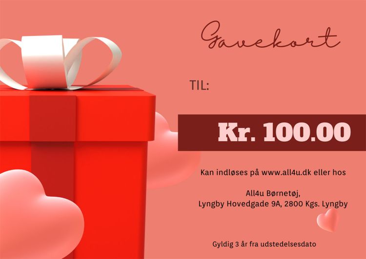 Gavekort til All4u.dk - Beløb på kr. 100,-