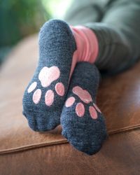 Kattnakken, Uldsokker med Anti-skrid, Støvet rosa. Pote gummitryk