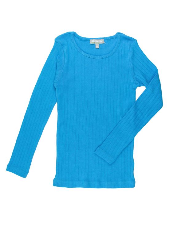 Striberne. Langærmet blå ribbluse