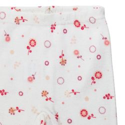 Absorba. Hvide sparkebukser til nyfødt. Blomsterprint. Nærfoto