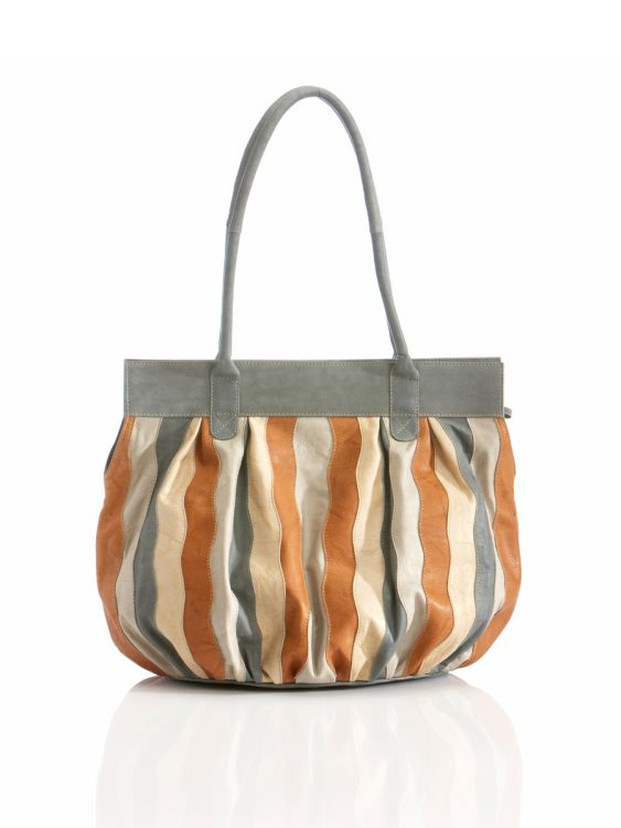 Nova Bags. Stor skuldertaske - multistribet cognac og beige