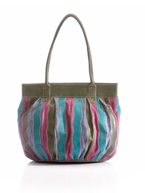 Nova Bags. Stor skuldertaske - multistribet lilla og grøn