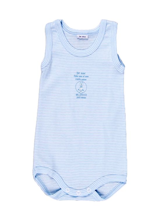 Petit Bateau. Lyseblå og hvidstribet body uden ærmer med kaninprint