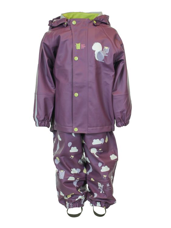 Kattnakken - Regnsæt to-delt i farven Hortensia, front