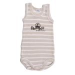 Petit Bateau. Body uden ærmer i nougatfarvet frotté med striber