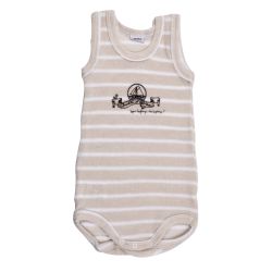 Petit Bateau. Body uden ærmer i nougatfarvet frotté med striber
