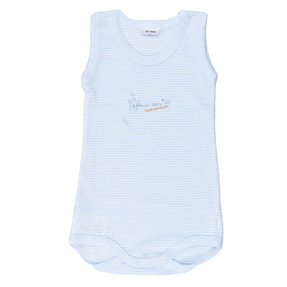Petit Bateau. Lyseblå - og hvidstribet body uden ærmer