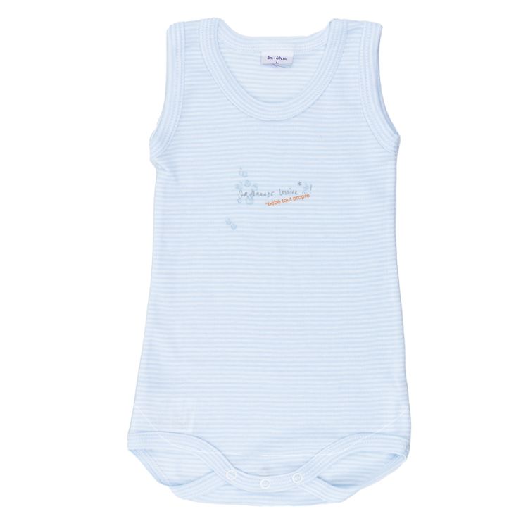 Petit Bateau. Lyseblå - og hvidstribet body uden ærmer