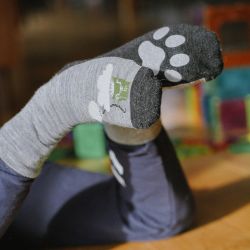 Kattnakken, Uldsokker med Anti-skrid, gråmeleret, underside fod