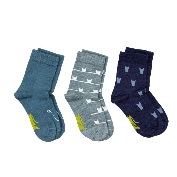 Kattnakken. Uldsokker3 pak blå, Lys nuance