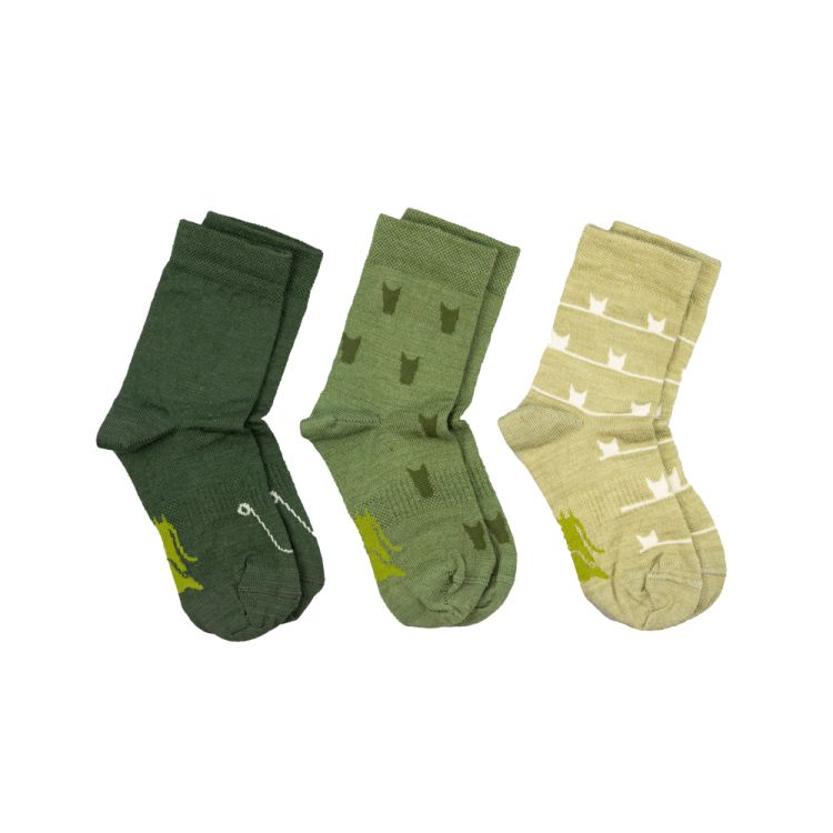 Kattnakken. Uldsokker 3 pak grønne, Lys nuance