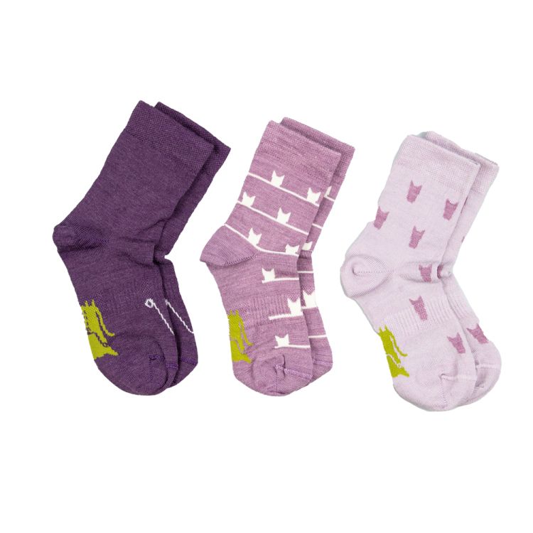 Kattnakken. Uldsokker i lilla 3 pak, Mellem nuance