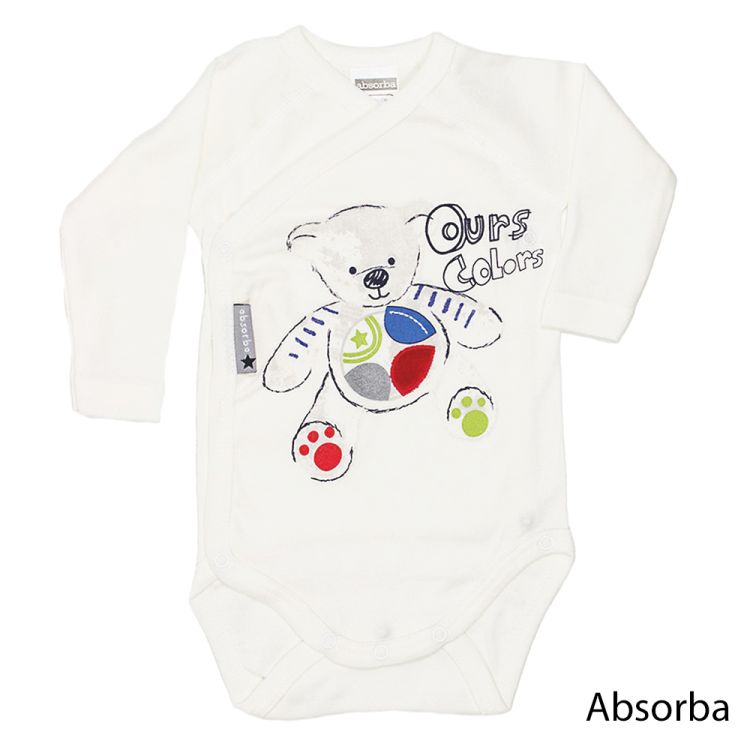 Absorba. Slå-om body i råhvid med blåt bamseprint 