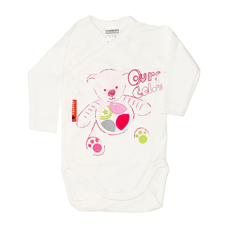 Absorba. Råhvid slå-om body med bamse