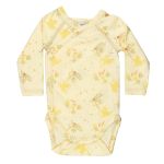 Petit Bateau. Gul slå-om body med katte