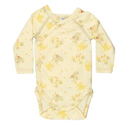 Petit Bateau. Gul slå-om body med katte