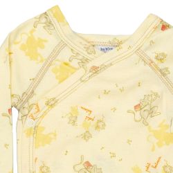 Petit Bateau. Gul slå-om body med katte, udsnit