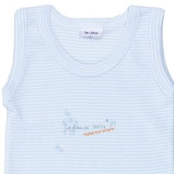 Petit Bateau. Lyseblå - og hvidstribet body uden ærmer, UDSNIT