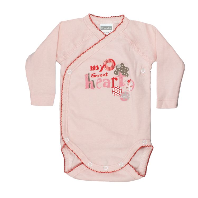 Absorba. Gammelrosa slå-om body med rødt print