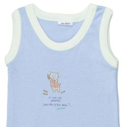 Petit Bateau. Lyseblå body uden ærmer med lille kat, udsnit