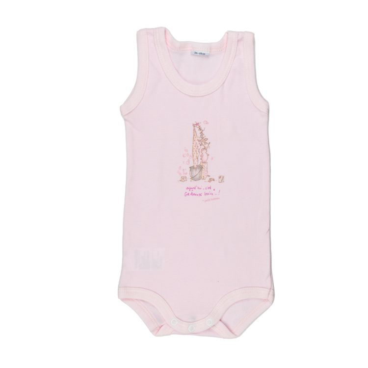 Petit Bateau. Rosa body uden ærmer med vaskemus på printet foran