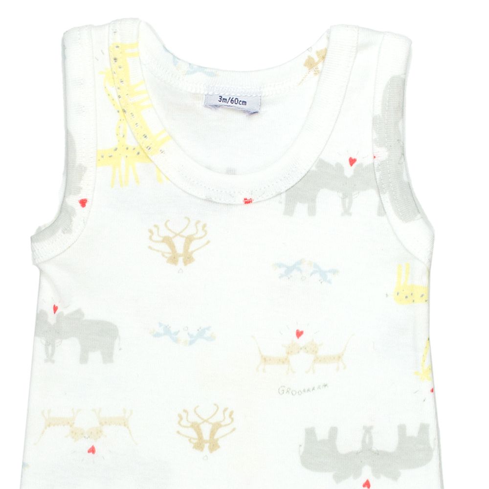 Petit Bateau. Hvid body uden ærmer med små røde hjerter, udsnit