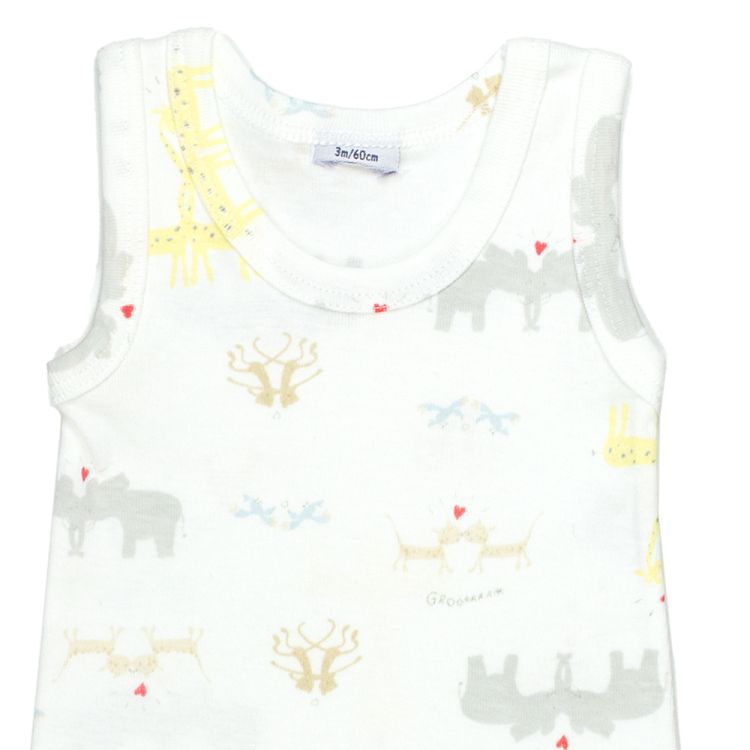 Petit Bateau. Hvid body uden ærmer med små røde hjerter, udsnit