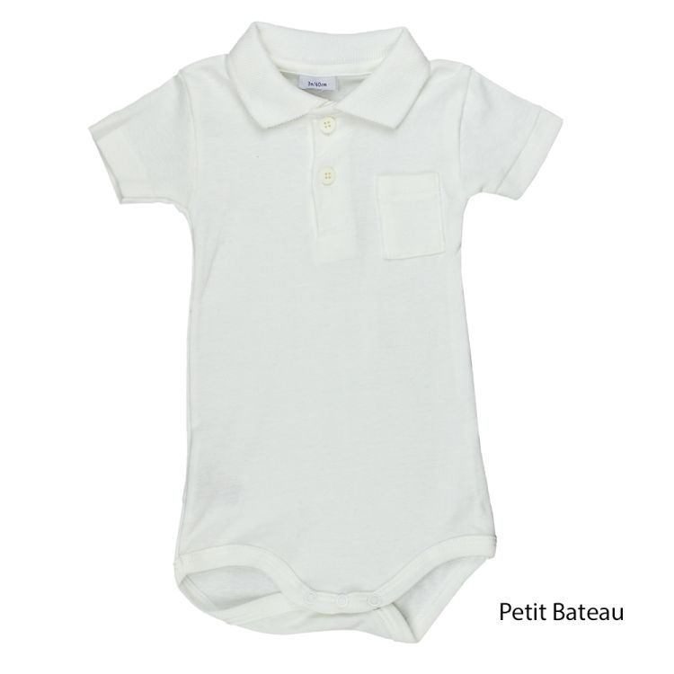 Petit Bateau. Kortærmet hvid polobody med brystlomme