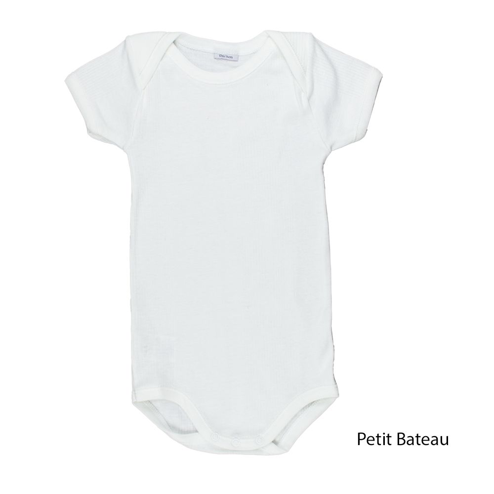 Petit Bateau. Kortærmet hvid body i let rib