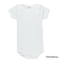 Petit Bateau. Kortærmet hvid body i let rib