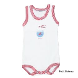 Petit Bateau. Hvid body uden ærmer. Med stribede kanter 